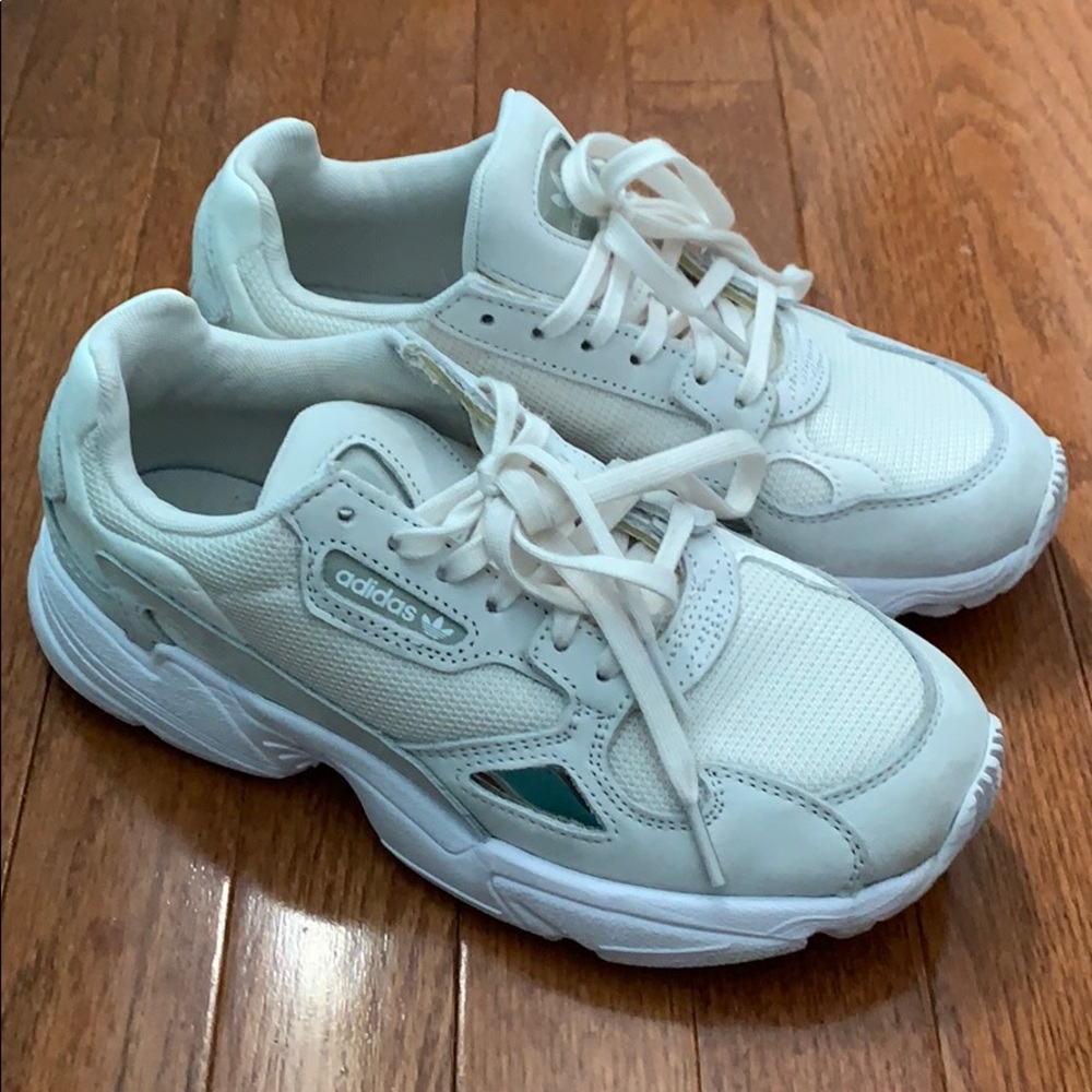 Adidas falcon shoes triple white